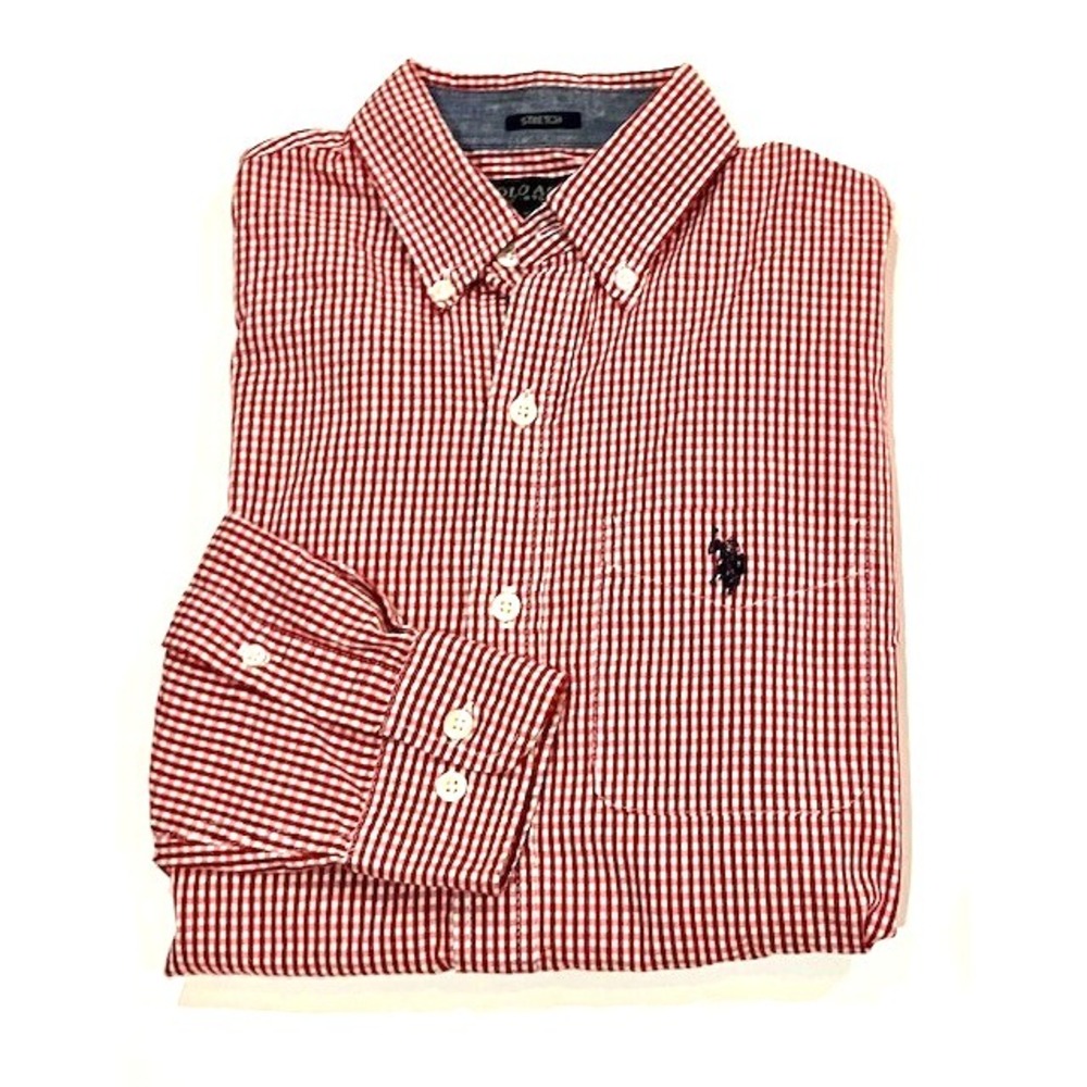 U.S. Polo Assn. Button Down Shirt Men's S Stretch Red & White‎ Checkered